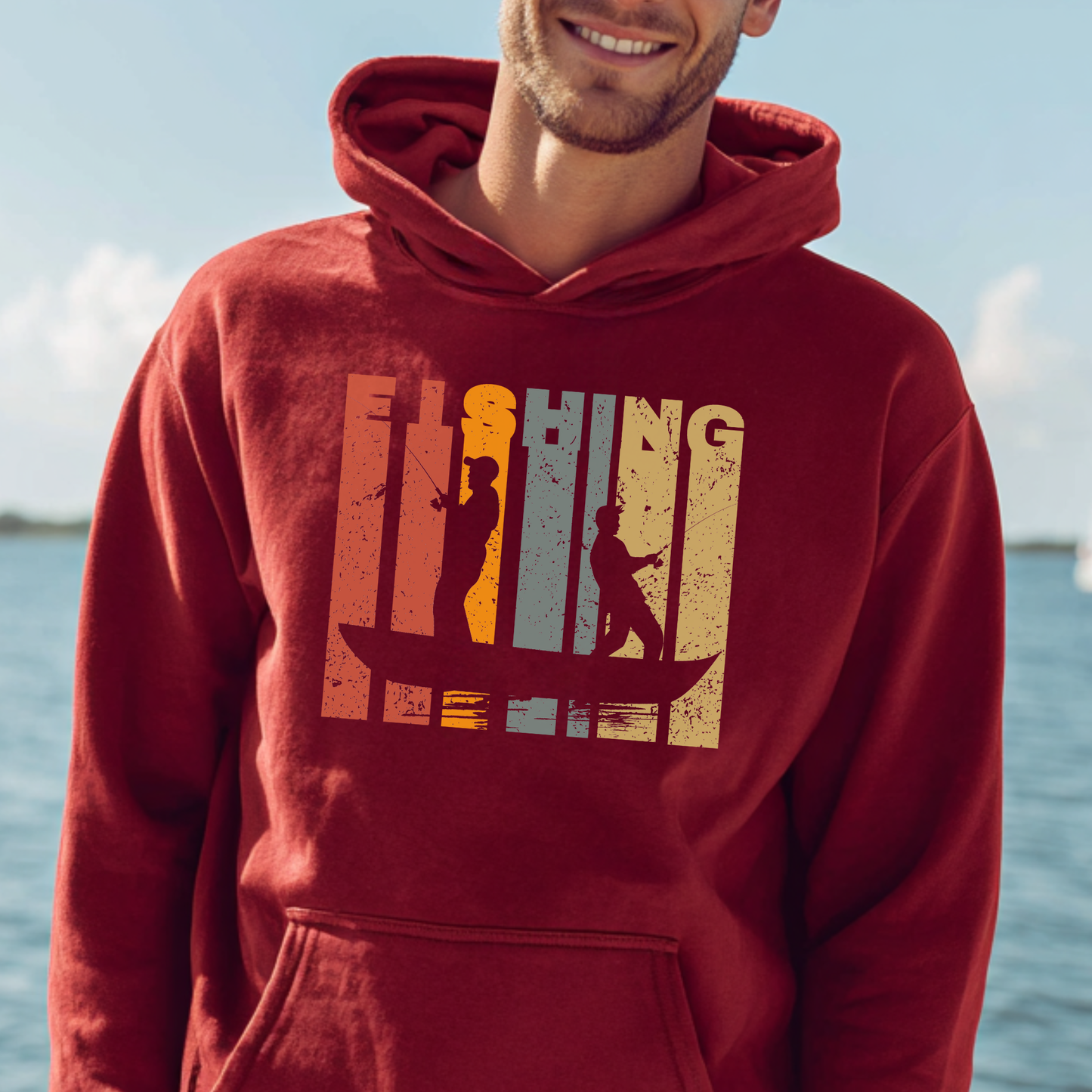 Fishing Grunge Long-Sleeve Hoodie | Fishing Hoodie
