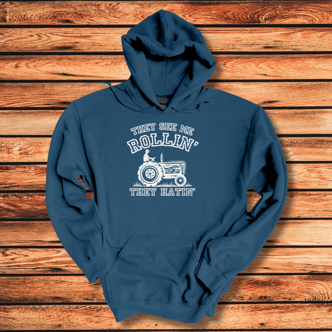 They See Me Rollin They Hatin Tractor Long-Sleeve Hoodie | Farmer Gift