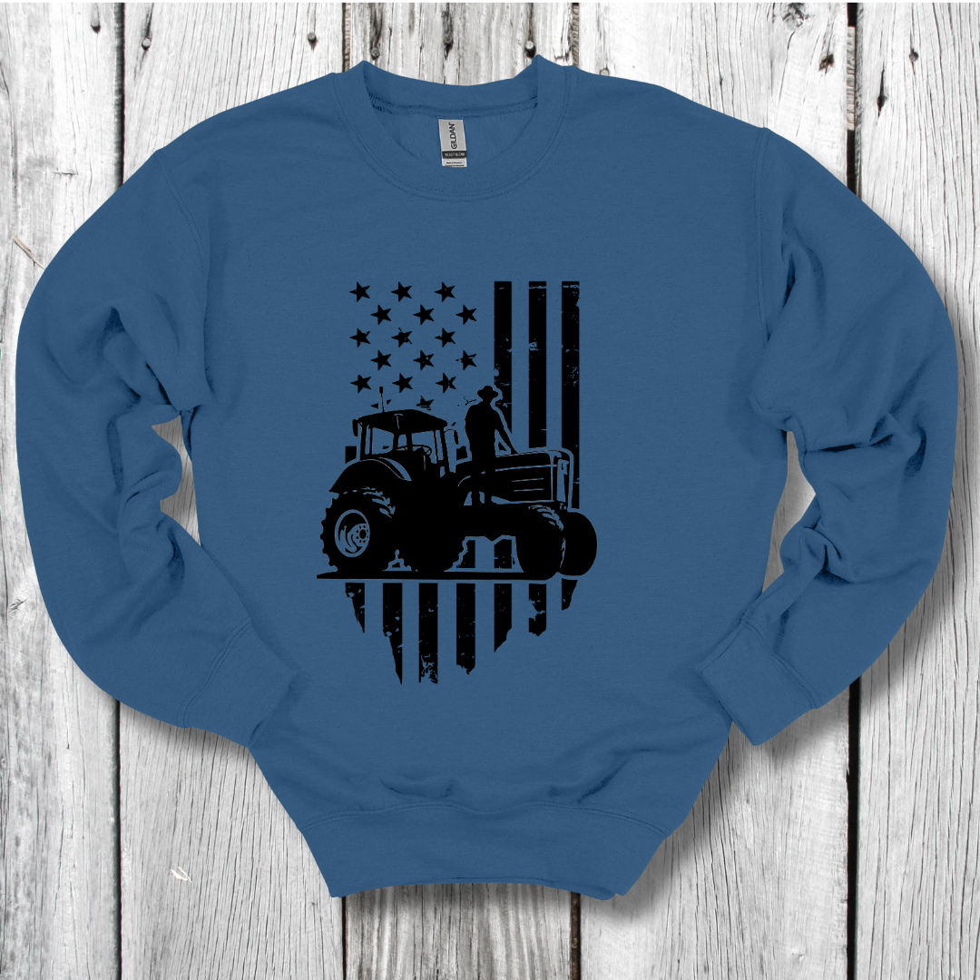 USA Tractor, Distressed Flag Sweatshirt | Farmer Gift