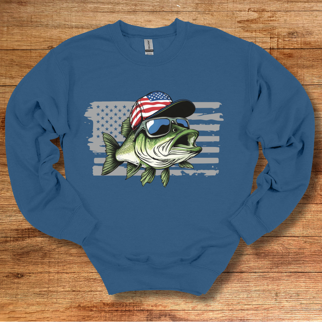 Patriotic Bass Sweatshirt | Funny Fishing Shirts