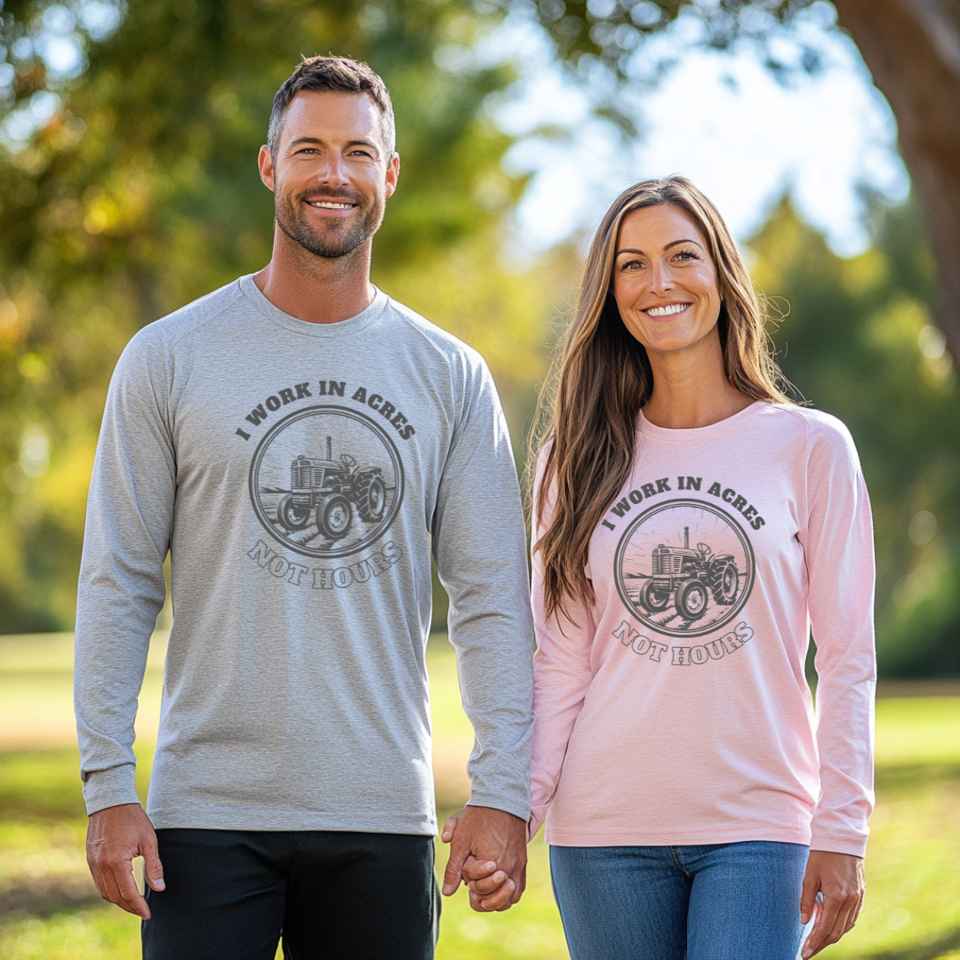 I Work In Acres Long Sleeve Tee | Farmer Gift
