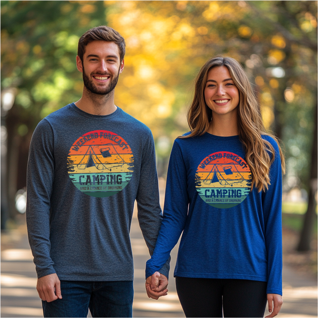 Weekend Forecast Camping and Drinking Long Sleeve Tee | Camper Gift