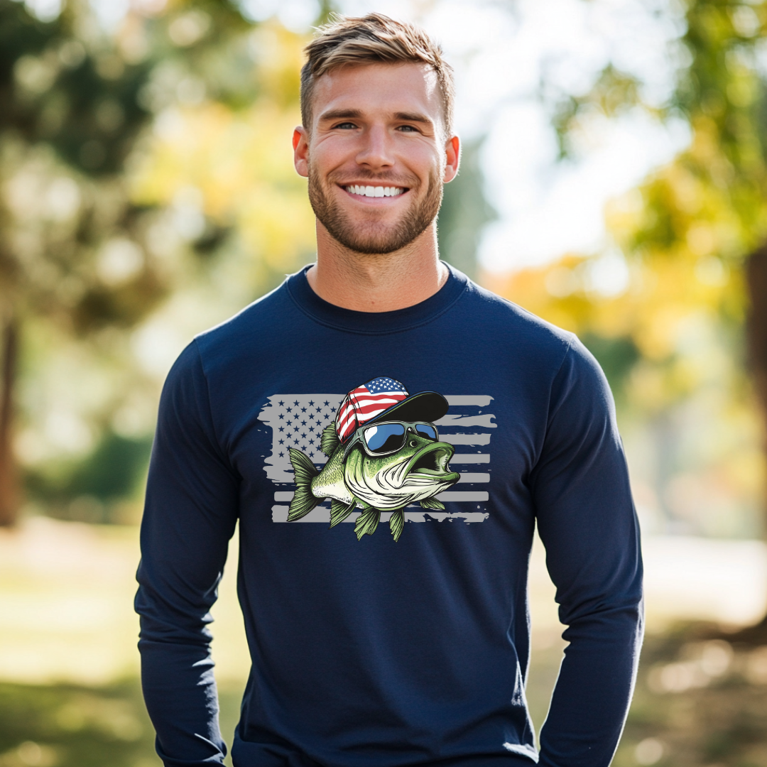 Patriotic Bass Long Sleeve Tee | Funny Fishing Shirts