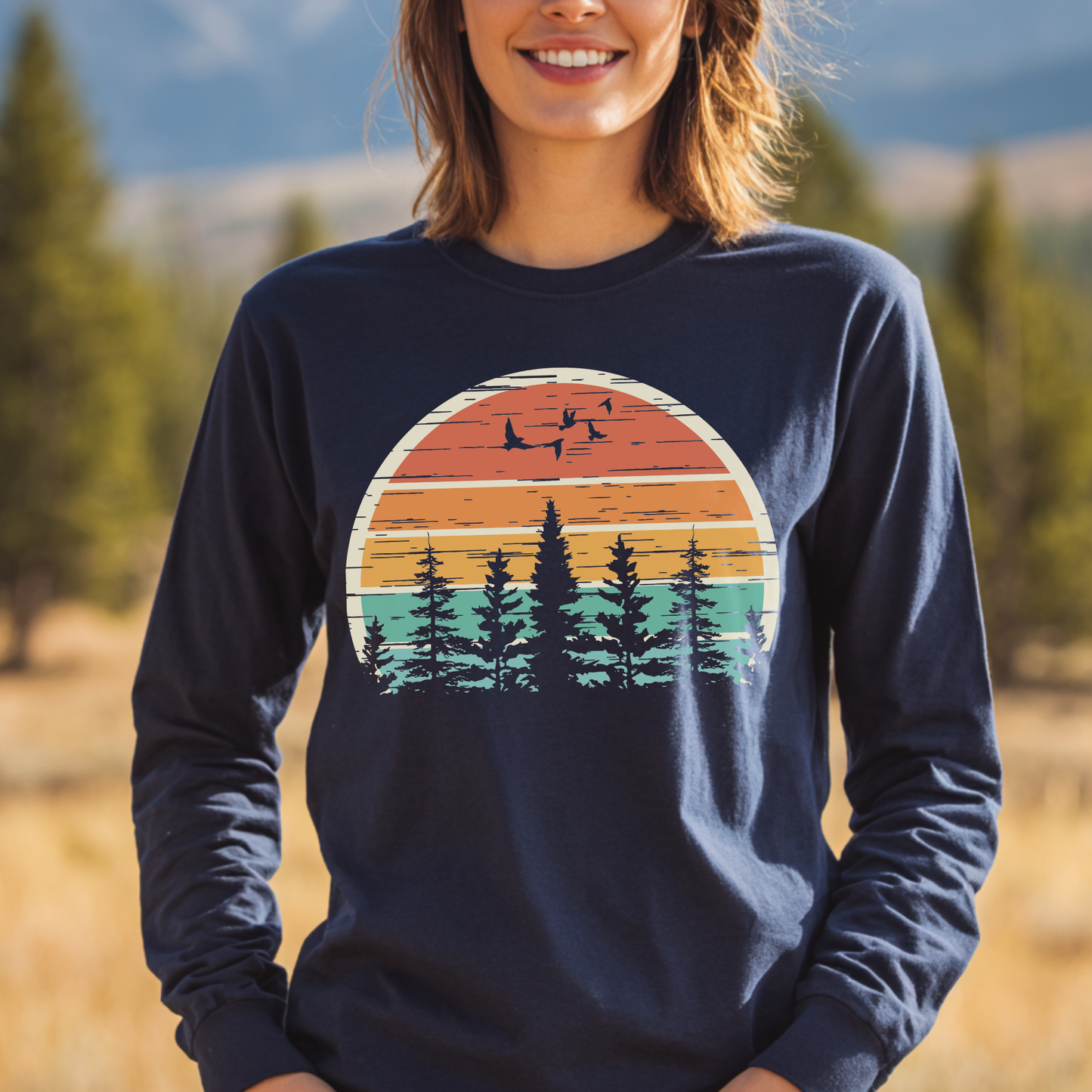 Nature Retro Vibe Long Sleeve Tee | Camping Gift Ideas