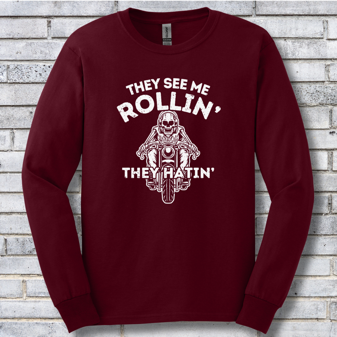 They See Me Rollin They Hatin Motorcycle Long Sleeve Tee | Biker Gift