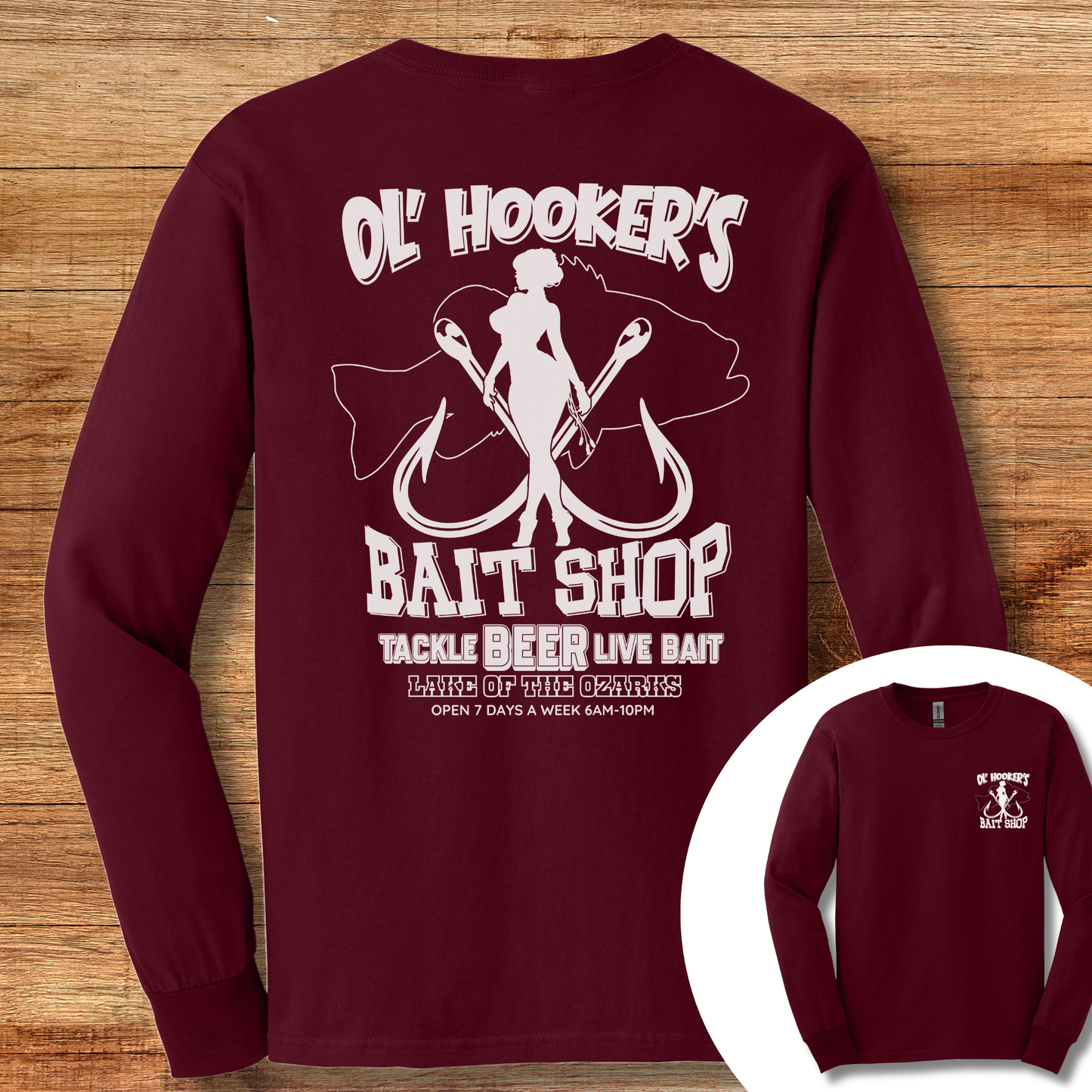 Ol' Hooker's Bait Shop Long Sleeve Tee | Funny Fishing Shirts