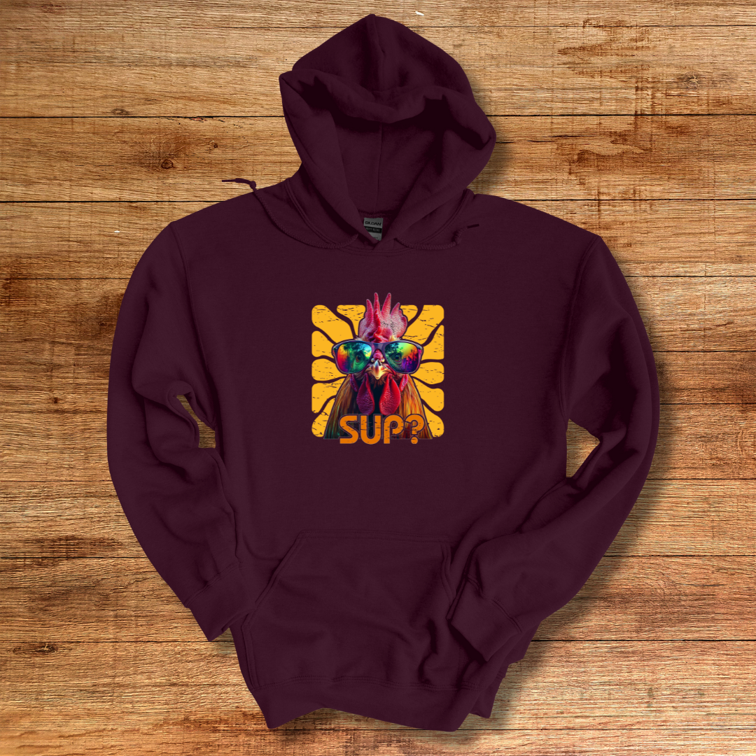 Rooster Sup? Long-Sleeve Hoodie | Farmer Gift