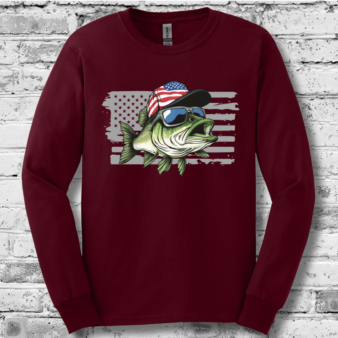 Patriotic Bass Long Sleeve Tee | Funny Fishing Shirts