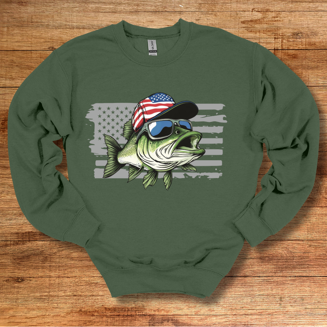 Patriotic Bass Sweatshirt | Funny Fishing Shirts