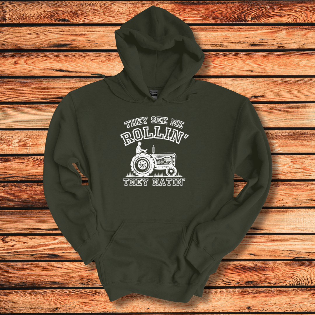 They See Me Rollin They Hatin Tractor Long-Sleeve Hoodie | Farmer Gift