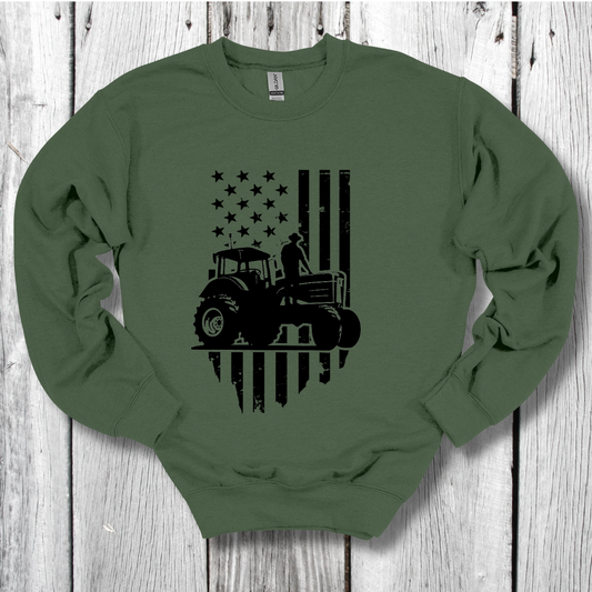 USA Tractor, Distressed Flag Sweatshirt | Farmer Gift