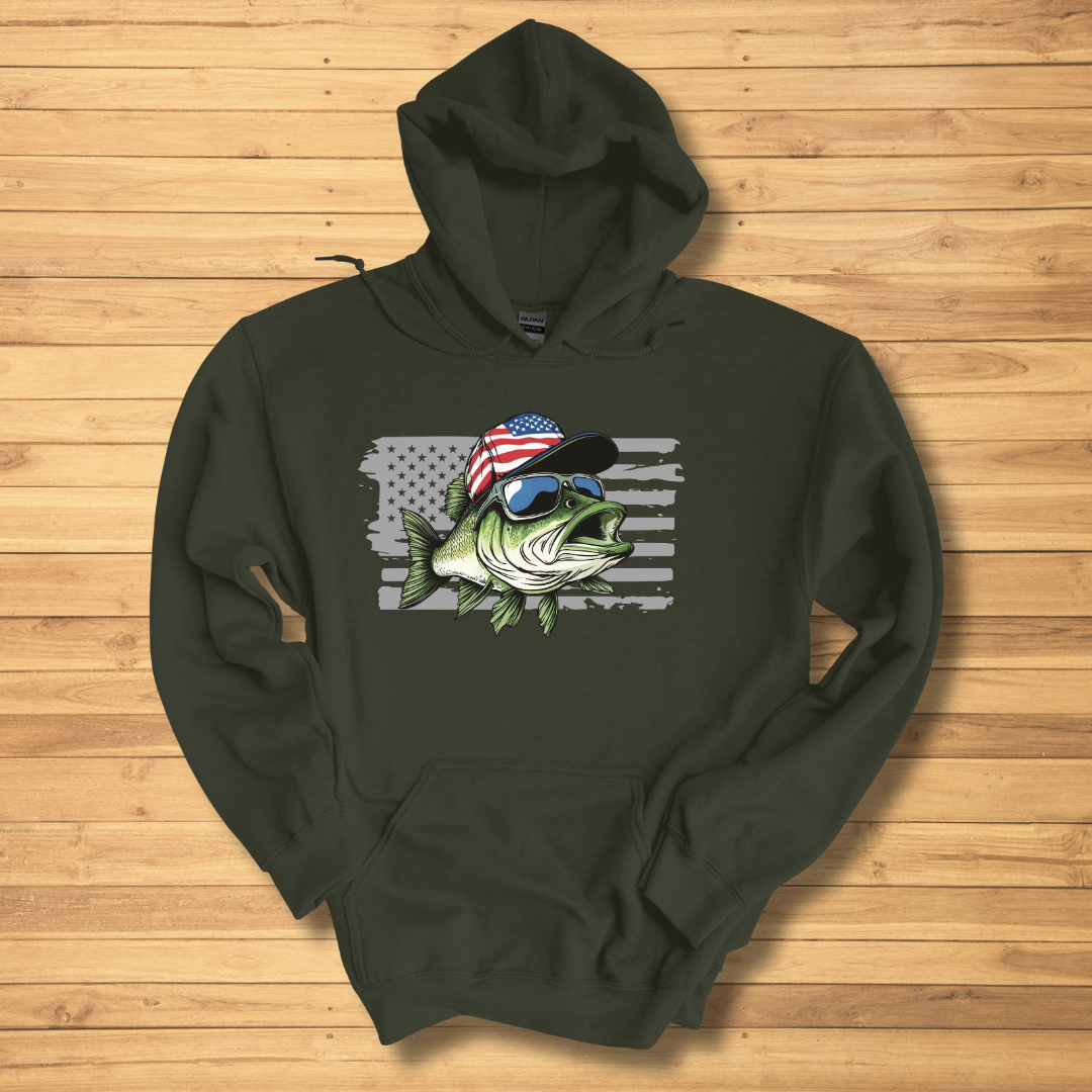 Patriotic Bass Long-Sleeve Hoodie | Funny Fishing Shirts