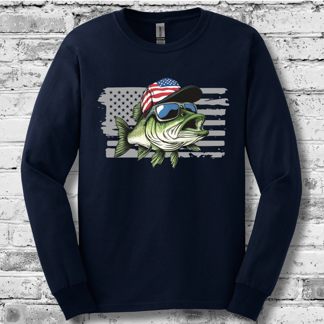 Patriotic Bass Long Sleeve Tee | Funny Fishing Shirts