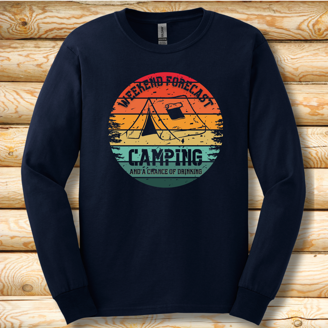 Weekend Forecast Camping and Drinking Long Sleeve Tee | Camper Gift