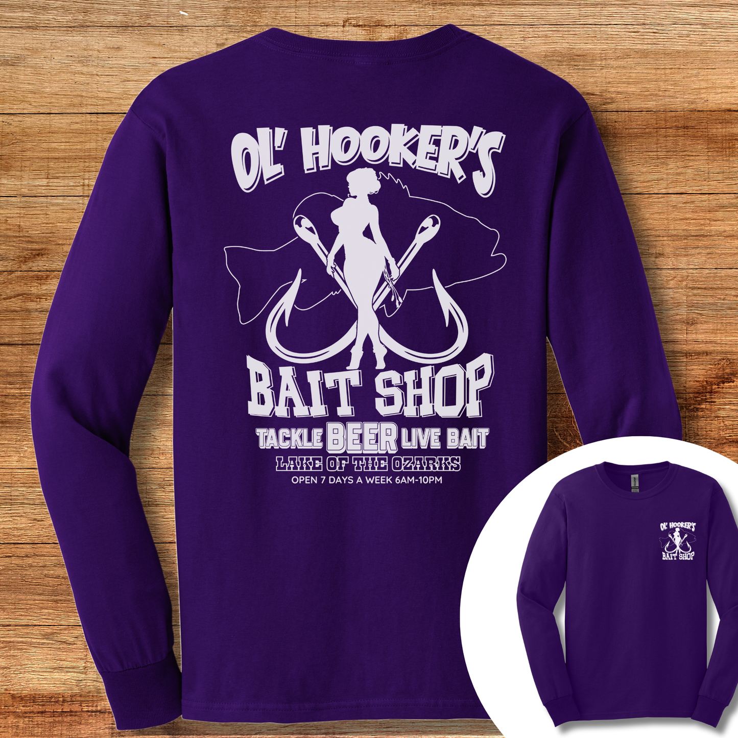 Ol' Hooker's Bait Shop Long Sleeve Tee | Funny Fishing Shirts