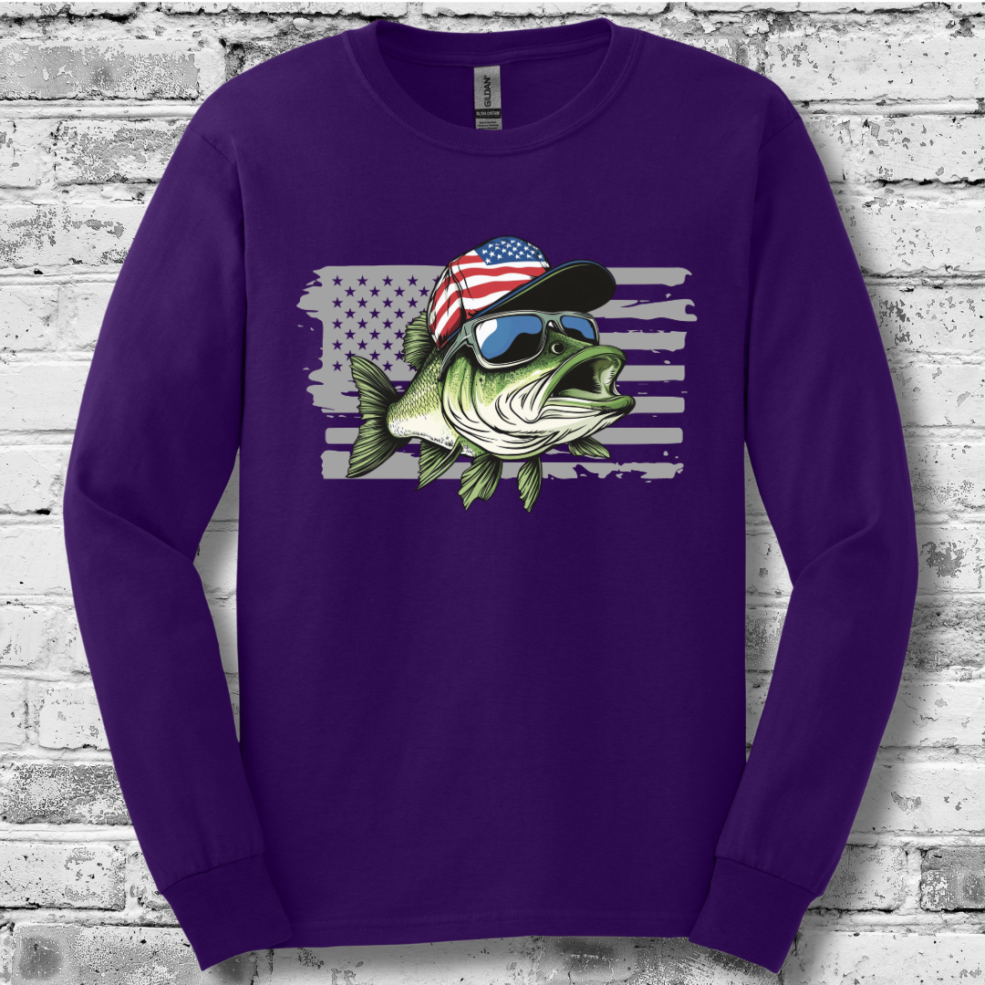 Patriotic Bass Long Sleeve Tee | Funny Fishing Shirts