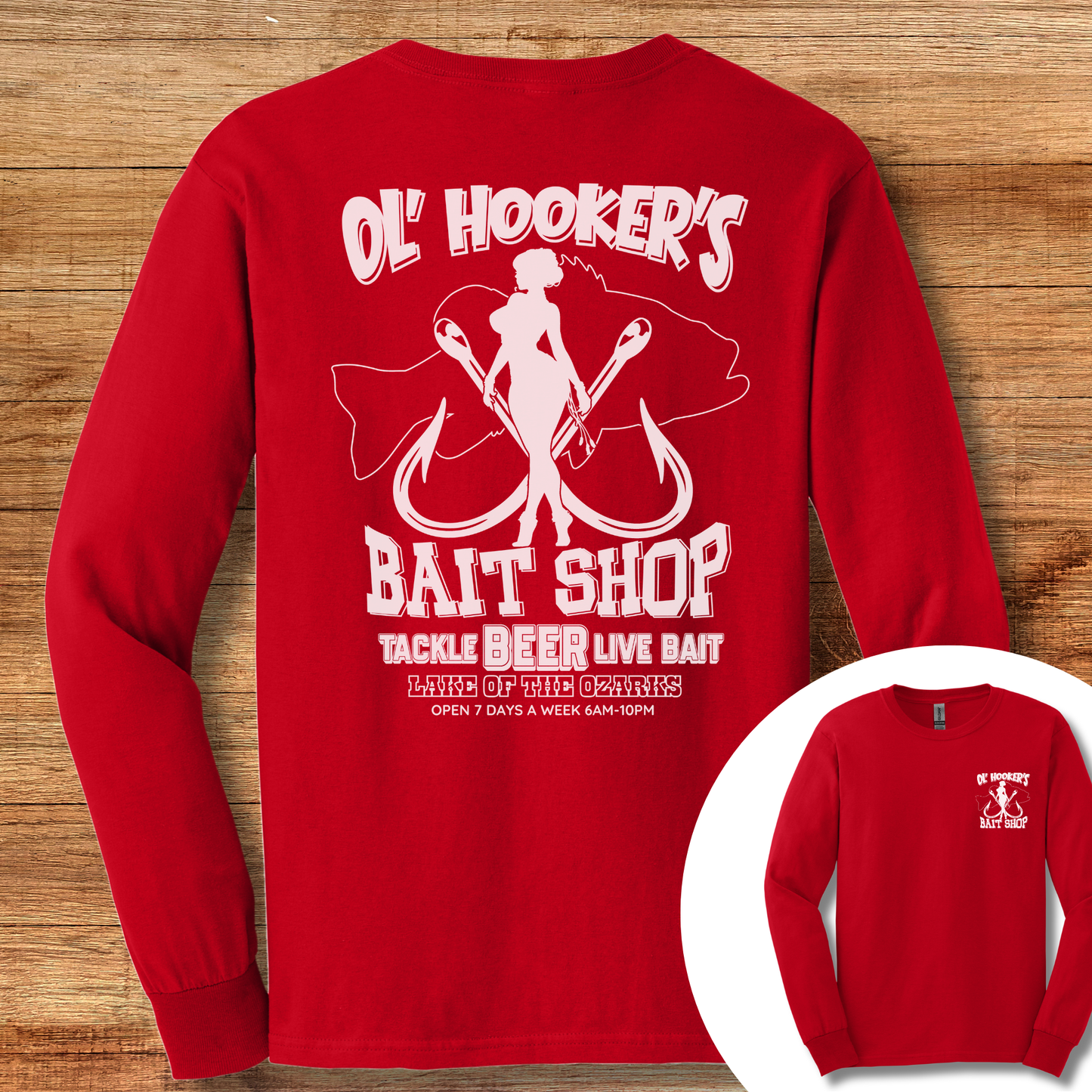 Ol' Hooker's Bait Shop Long Sleeve Tee | Funny Fishing Shirts