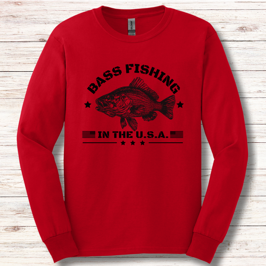 Bass Fishing in the USA Long Sleeve Tee | Fishing T-Shirts