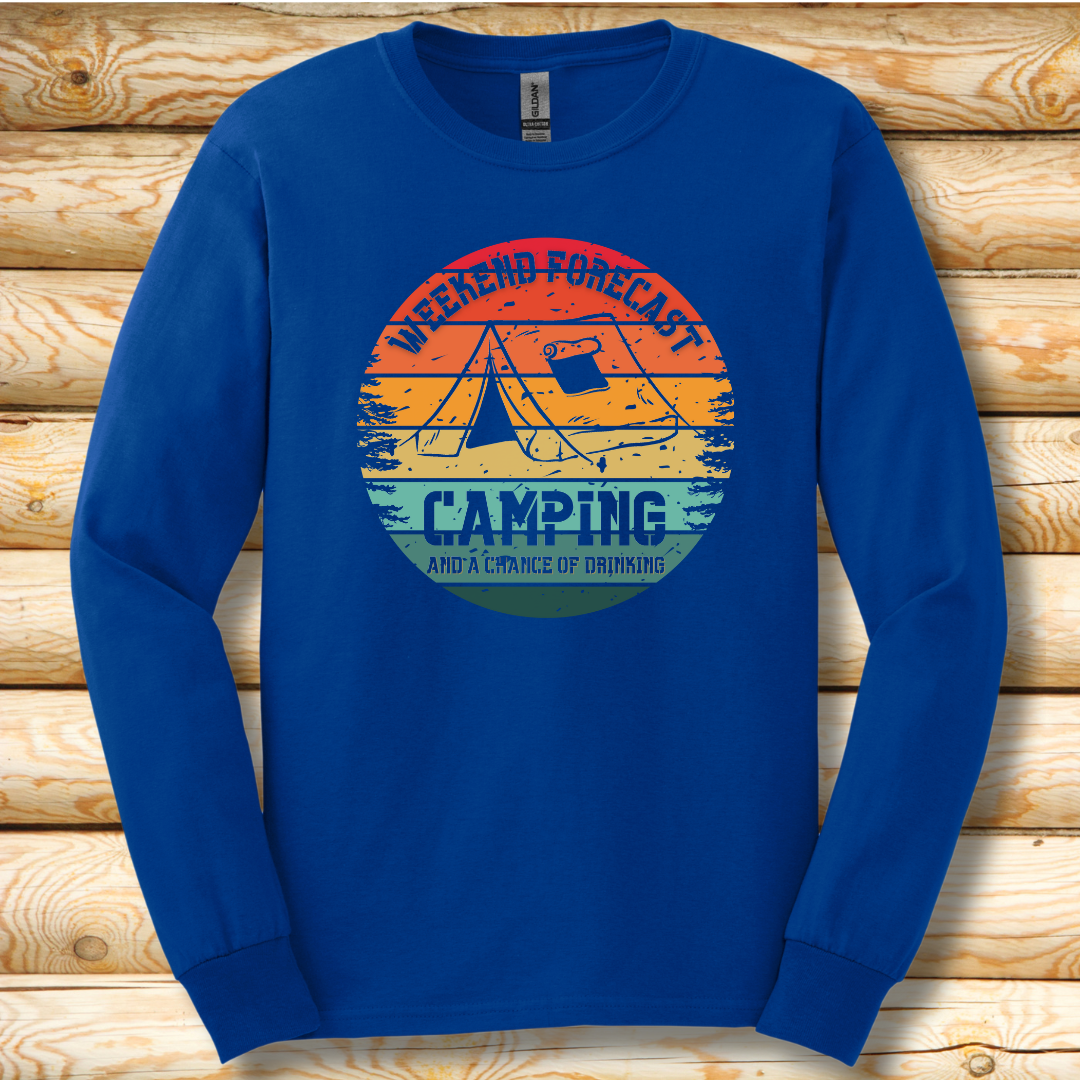 Weekend Forecast Camping and Drinking Long Sleeve Tee | Camper Gift