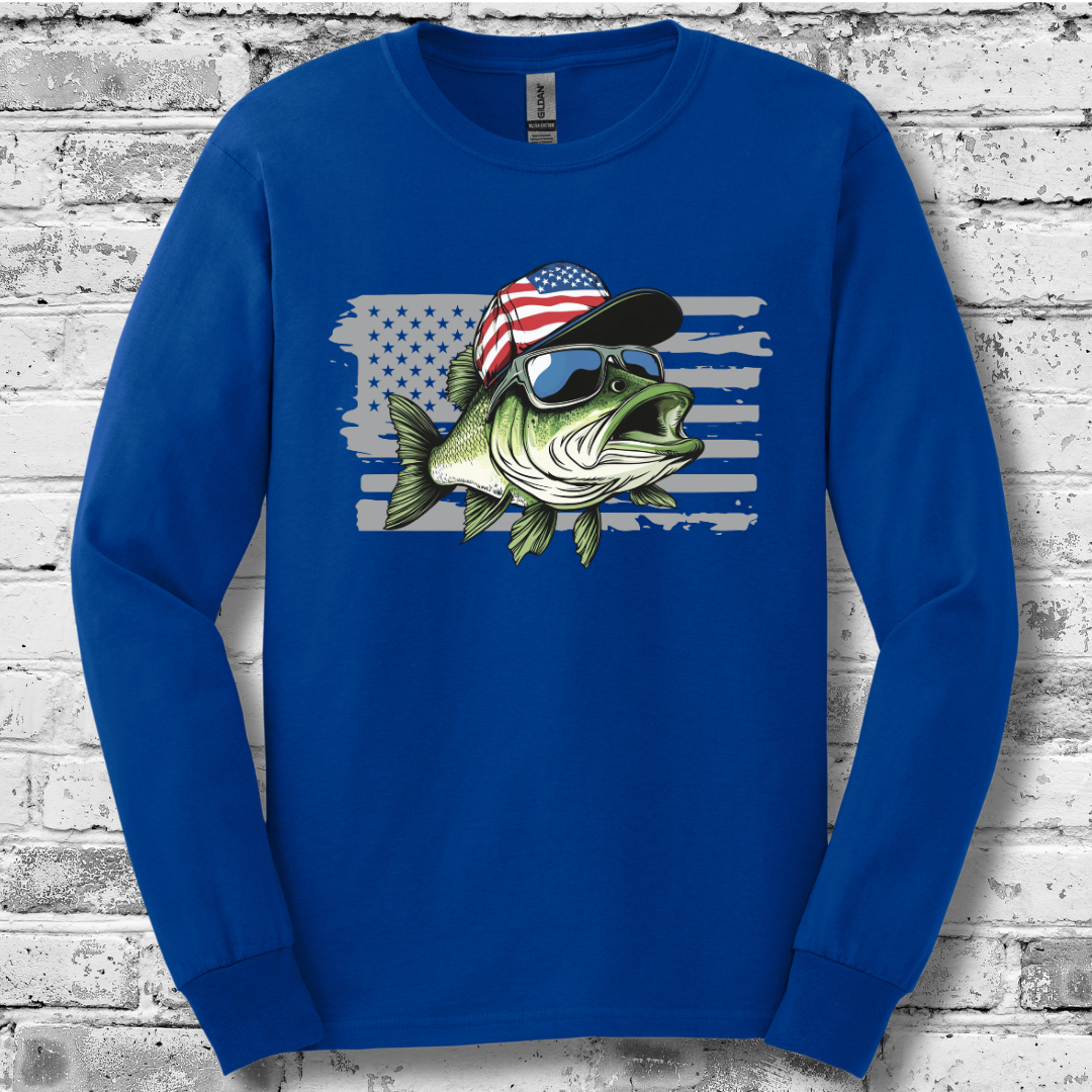 Patriotic Bass Long Sleeve Tee | Funny Fishing Shirts