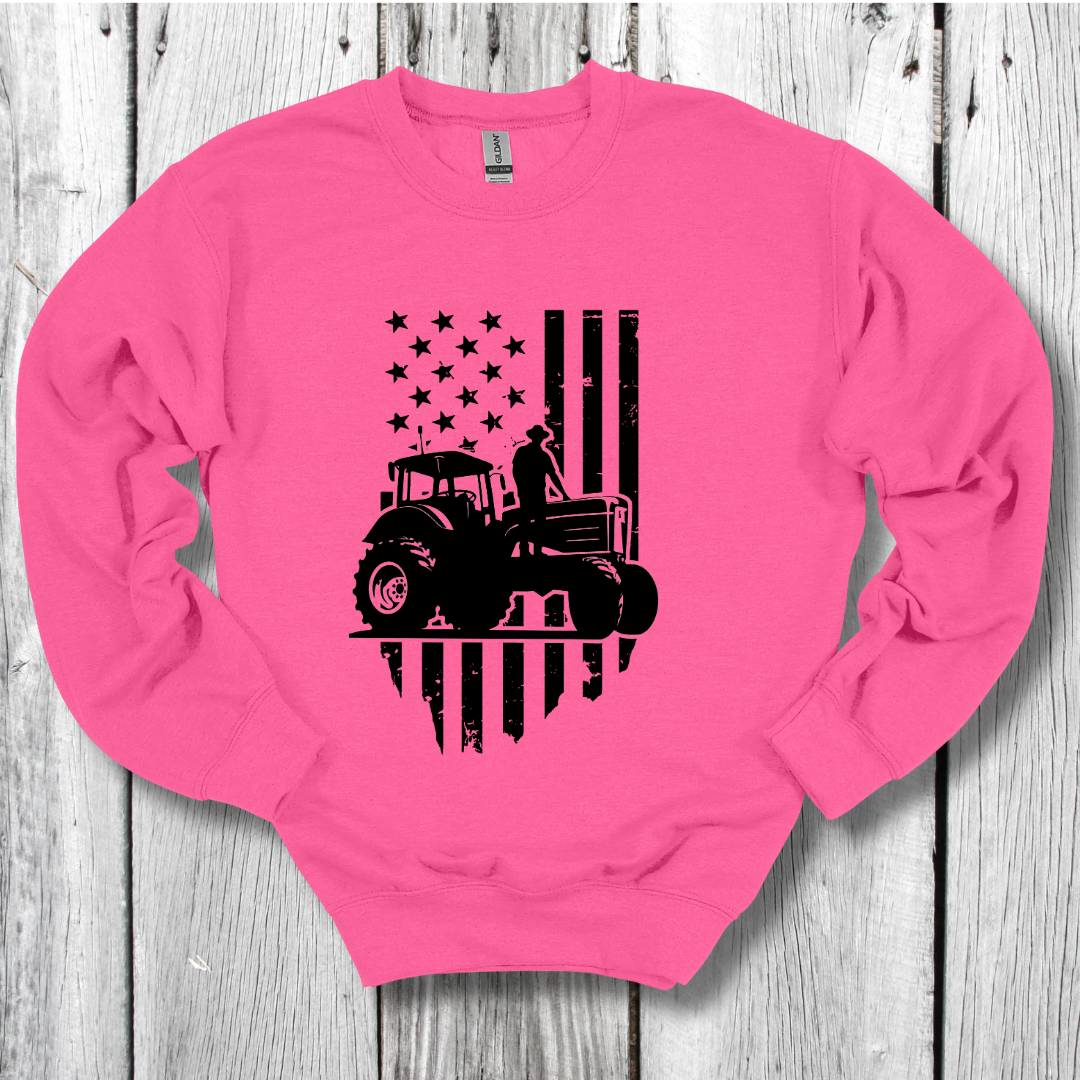 USA Tractor, Distressed Flag Sweatshirt | Farmer Gift
