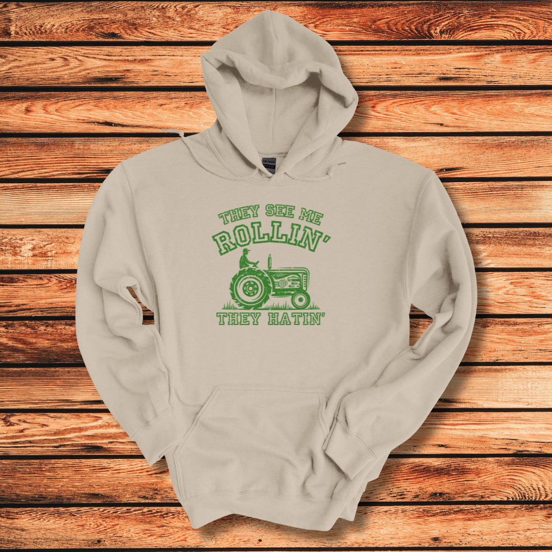 They See Me Rollin They Hatin Tractor Long-Sleeve Hoodie | Farmer Gift