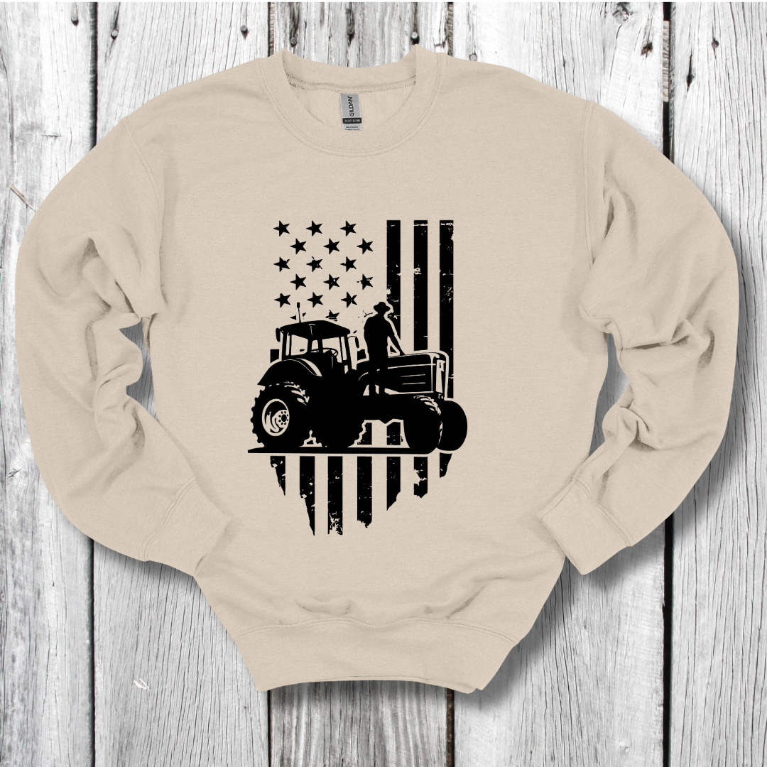 USA Tractor, Distressed Flag Sweatshirt | Farmer Gift