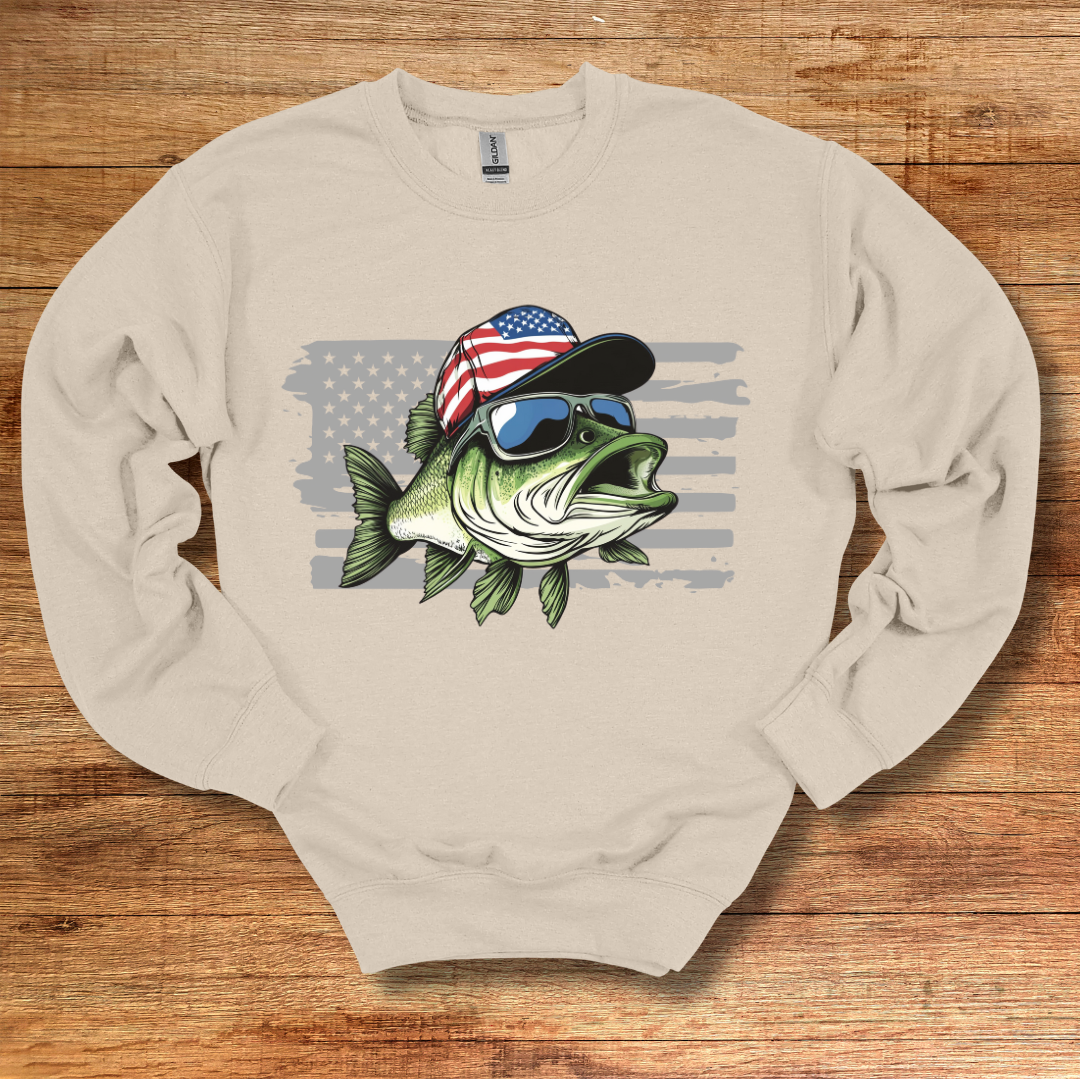 Patriotic Bass Sweatshirt | Funny Fishing Shirts