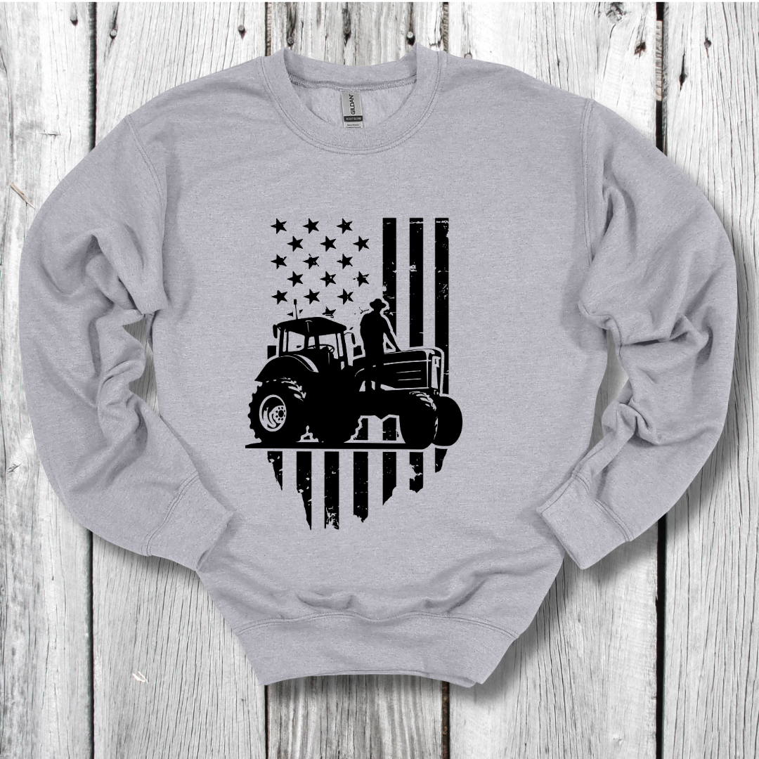 USA Tractor, Distressed Flag Sweatshirt | Farmer Gift