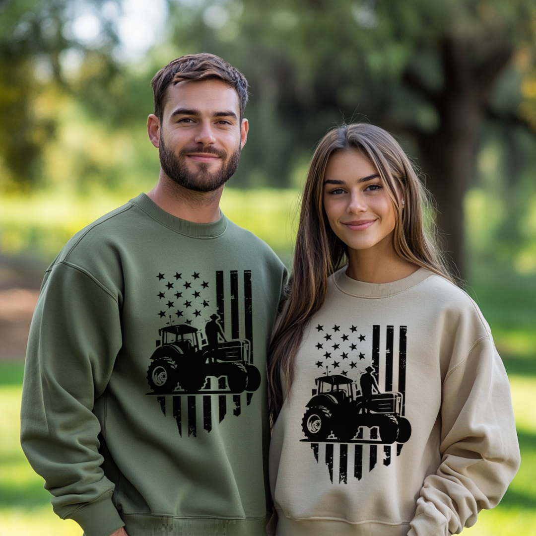 USA Tractor, Distressed Flag Sweatshirt | Farmer Gift