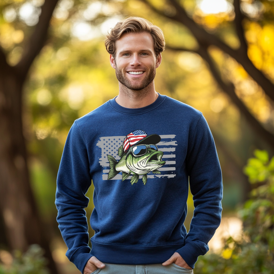 Patriotic Bass Sweatshirt | Funny Fishing Shirts