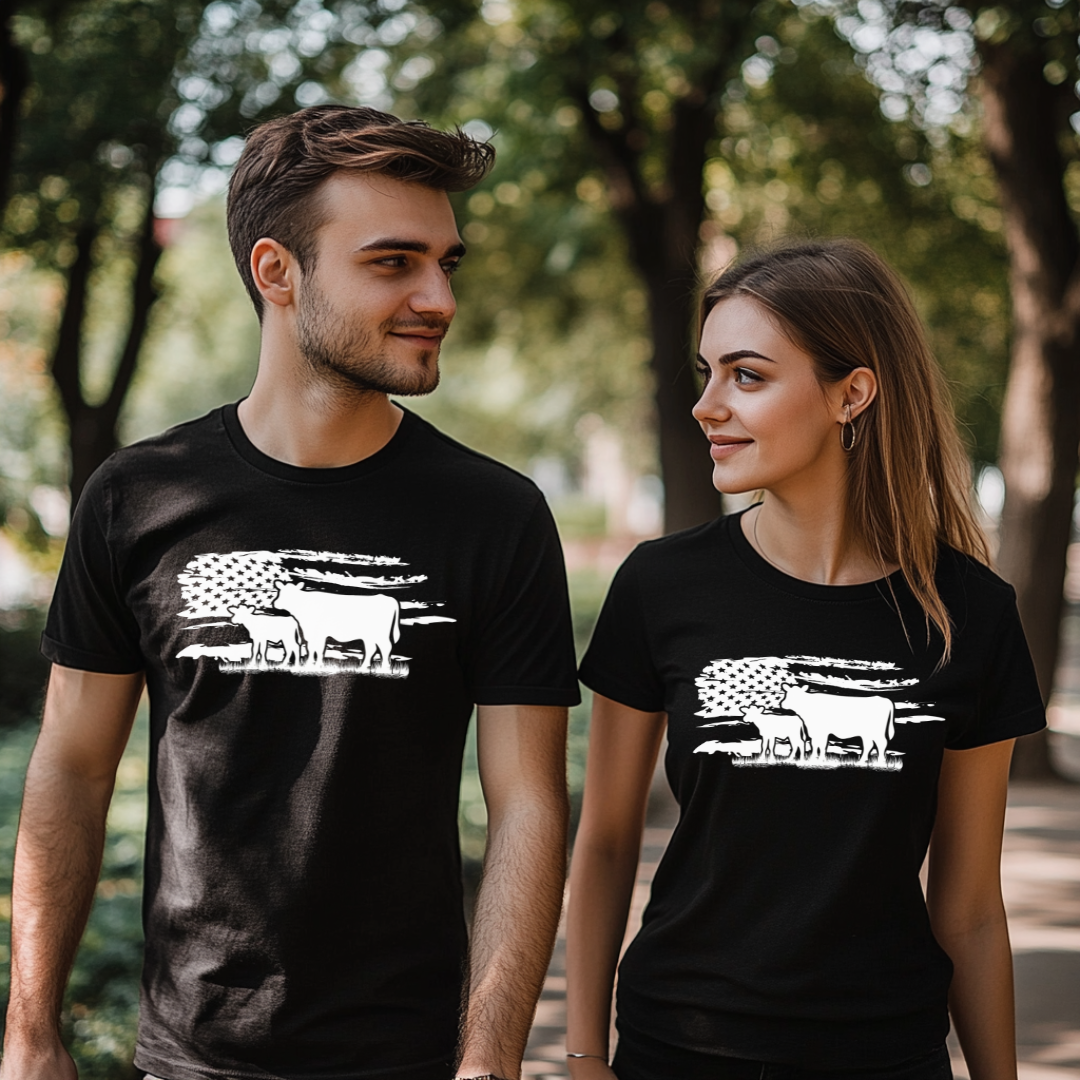 USA Cow Distressed Flag T-Shirt | Farmer Gift