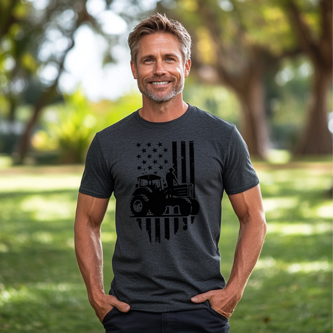 USA Tractor, Distressed Flag T-Shirt | Farmer Gift