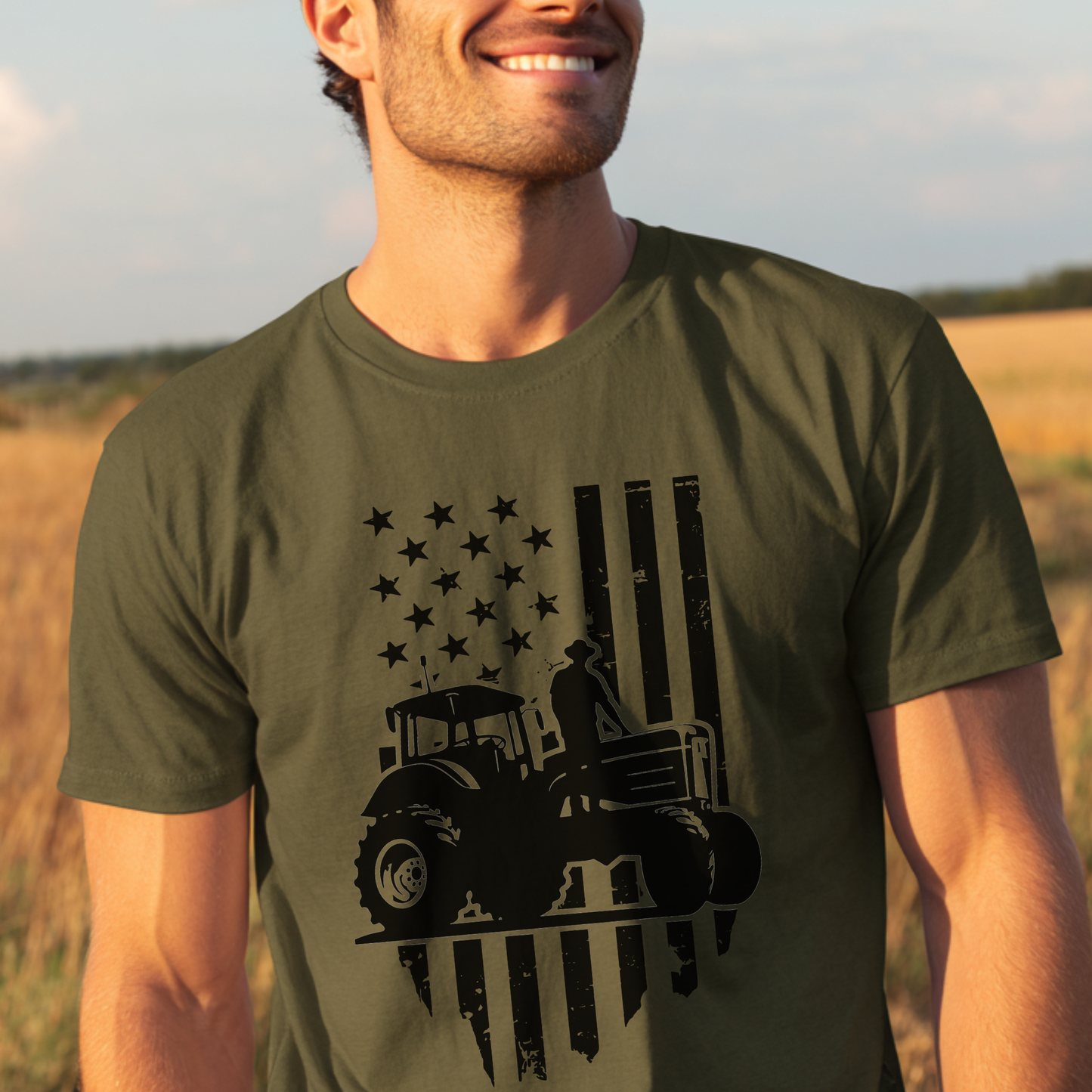 USA Tractor, Distressed Flag T-Shirt | Farmer Gift